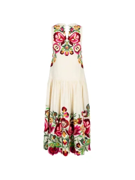 Rochie midi Sea cu broderie cu model floral