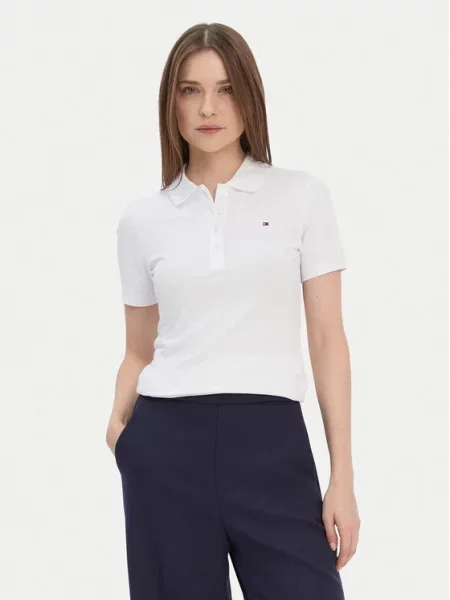 Koszulka polo o kroju slim fit z wyhaftowanym logo model Tommy Hilfiger biała
