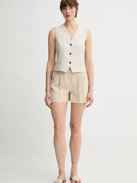 Лляний жилет однобортний бежевий