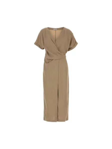 Sukienka midi Brunello Cucinelli do kolan wiązana beżowa