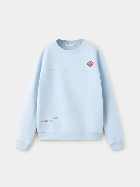 Bluza z haftem Dzieci lata MANGO KIDS błękitny