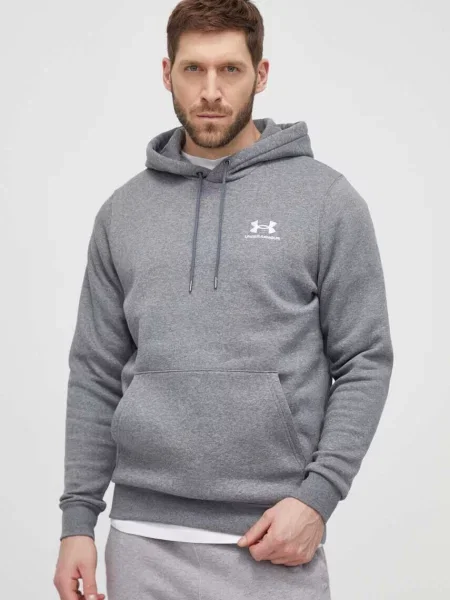 Under Armour pulover s kapuco z bombažem Essential Fleece siva