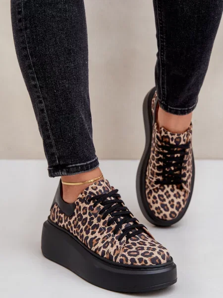 Usnjene superge Zazoo s platformo s potiskom črna