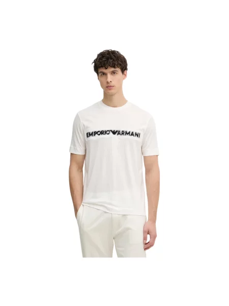 Koszulka Emporio Armani z lyocellu z logo beżowa