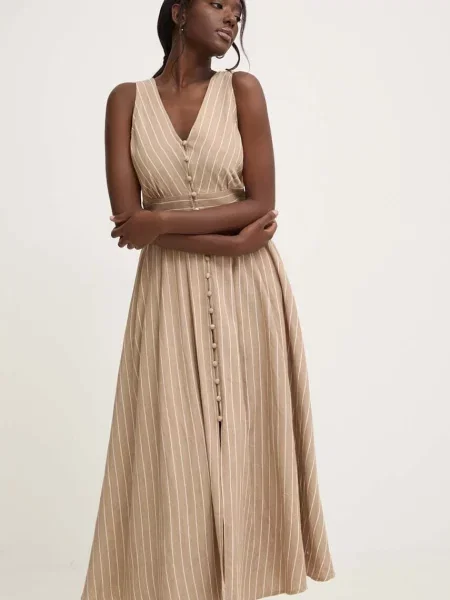 Answear Lab sukienka maxi rozkloszowana beżowy