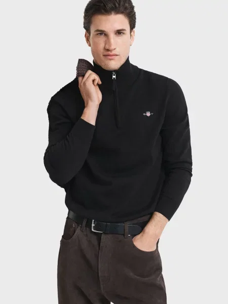 Класичний светр Gant на півзастібці чорний