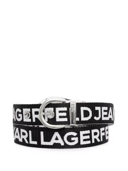 Reversibil curea Karl Lagerfeld Jeans din jacard cu autograf negru