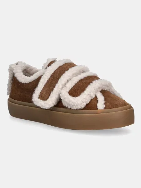 Inuikii sneakers din piele întoarsă Shearling Low Velcro maro