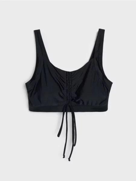 Верх від бікіні зі зборками та регульованою зав’язкою спереду чорний