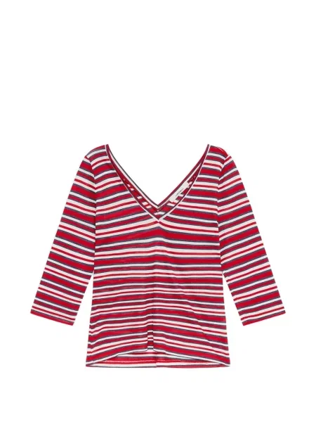 Tricou Maliparmi cu dungi cu decolteu în V albastru