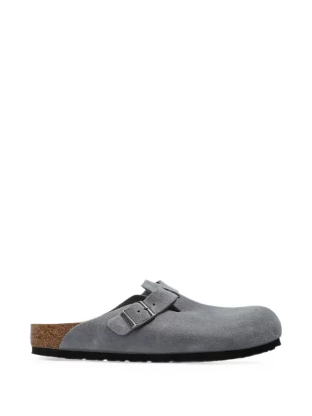 Papuci tip mules Birkenstock din piele de căprioară cu cataramă gri