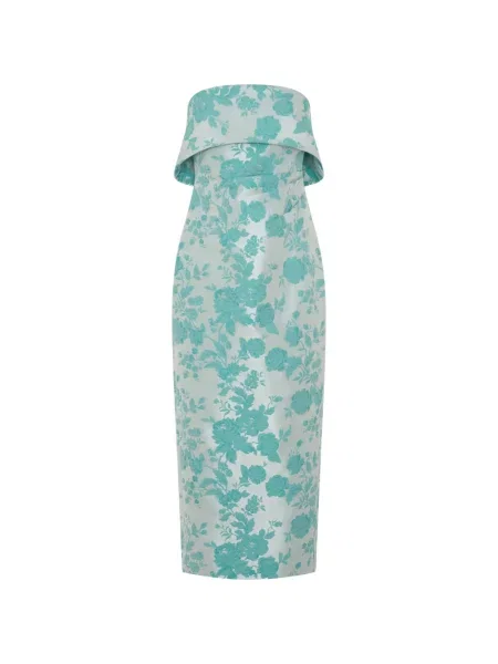 Rochie midi Anna Quan cu model floral din jacard fără bretele albastru