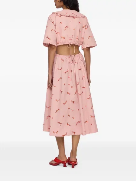 Rochie midi Ganni cu model floral cu imagine roz