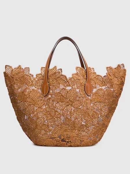 Сумка-тоут в квітковий візерунок з рафією Ermanno Scervino Life коричнева