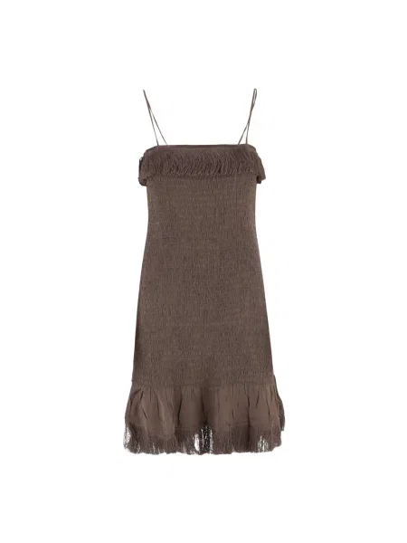 Lniana sukienka mini By Malene Birger brązowa