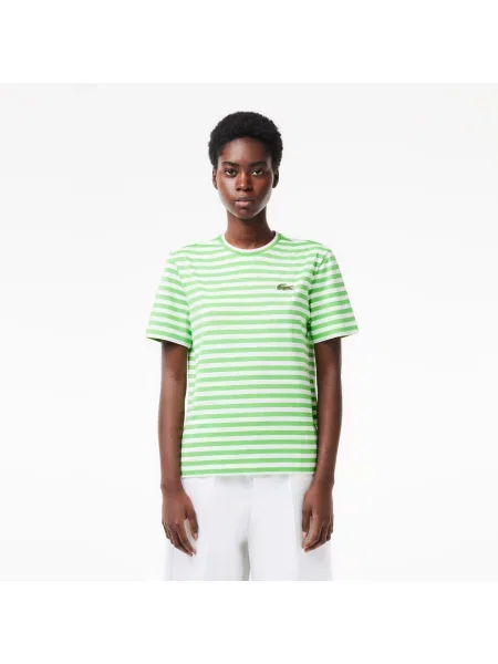 Lacoste Koszulka Z Luźnego Materiału W Paski Z Bawełny biała