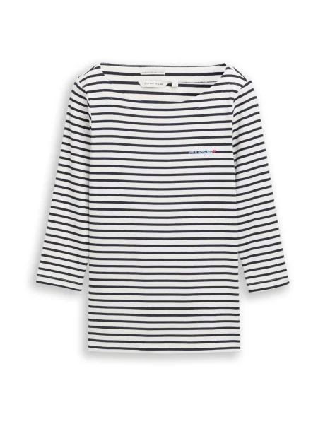 TOM TAILOR Tricou bleumarin / murdar alb