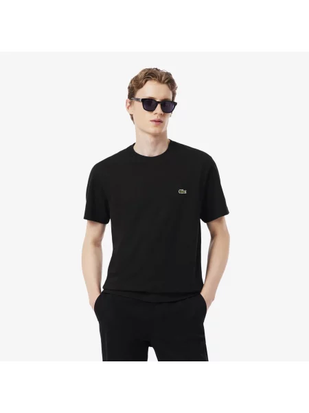 Lacoste T-Shirt Z Grubej Piki Bawełnianej I Lnianej czarny