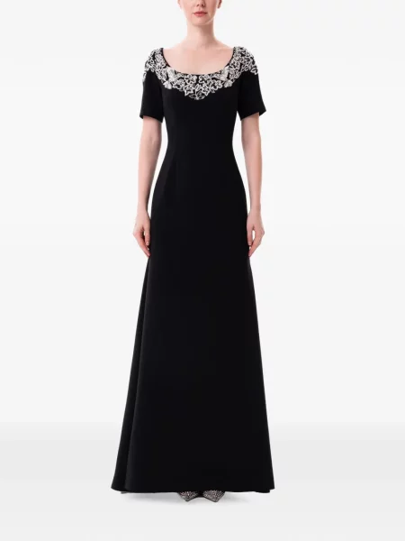 Rochie maxi Dina Melwani cu model floral negru