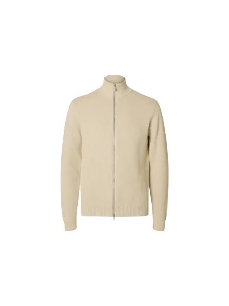 Selected Femme Swetry Mężczyzna XL Ls Knit Structure Full Zip beżowy