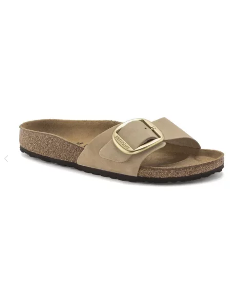 Klapki Birkenstock skórzane na sprzączkę brązowe