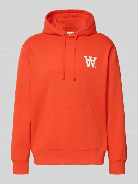 Bluza z kapturem z nadrukiem z logo i kieszenią kangurka Wood Wood pomarańczowa