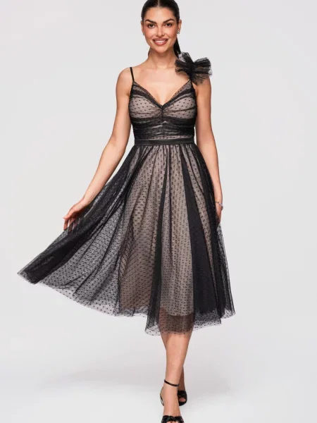 Rochie de cocktail Edoti asimetrică negru