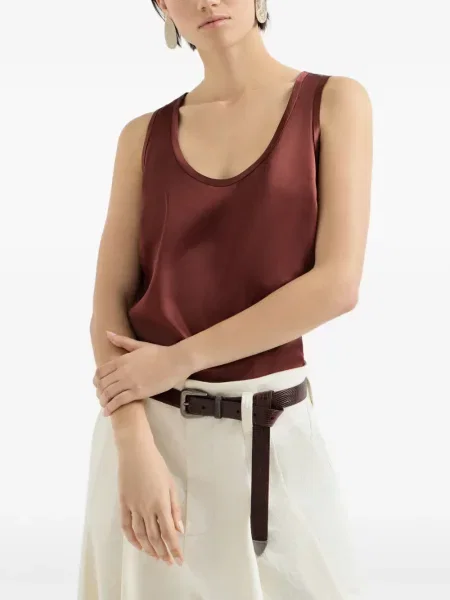 Top Brunello Cucinelli din satin maro
