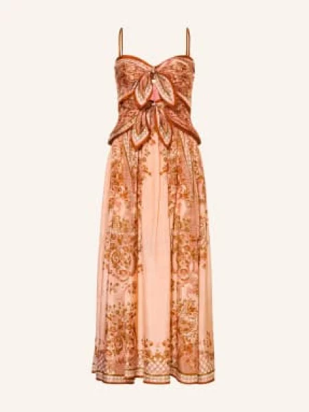 Zimmermann Hedvábné Šaty Aster S Výřezy / tmavě oranžová / khaki růžová