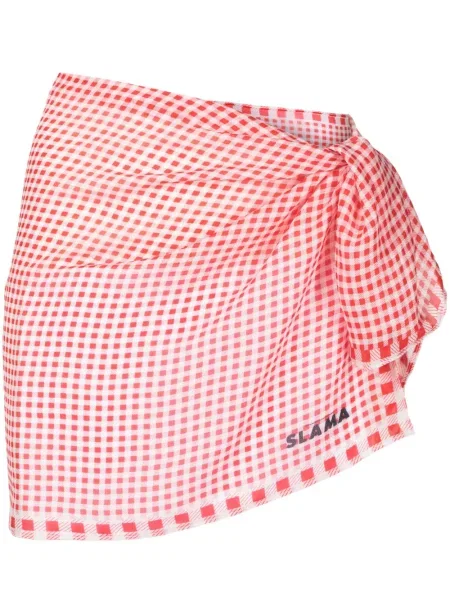 Fustă Amir Slama în carouri cu imagine roșu