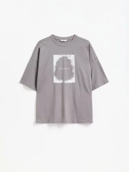 Reserved Tricou oversized cu imprimeu deschis gri