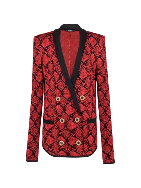 Sacou Balmain cu model piele de șarpe cu două rânduri de nasturi roșu