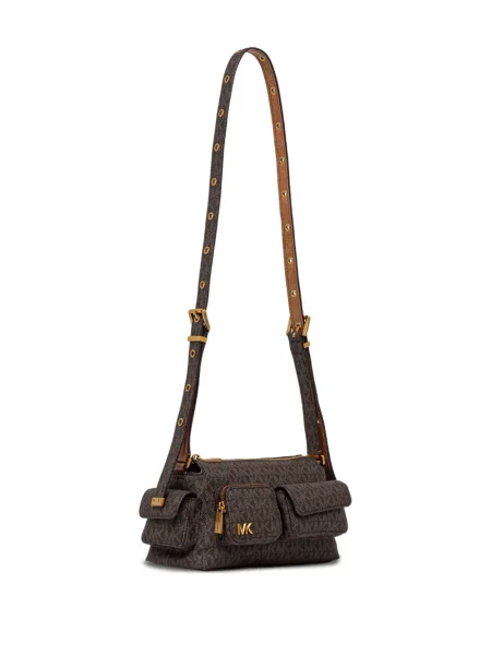 Кожено портмоне Michael Michael Kors с връзки с принт кафяво