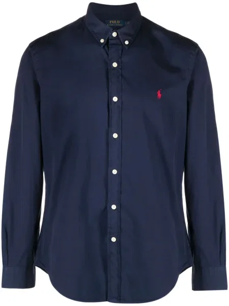 Lung tricou polo Polo Ralph Lauren cu broderie albastru