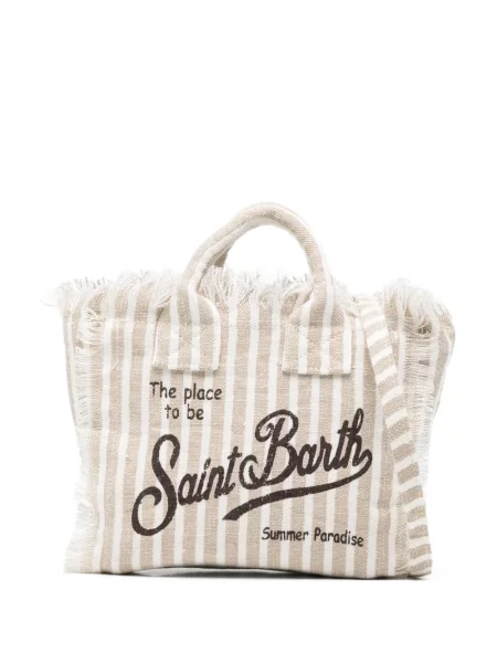 Чанта Mc2 Saint Barth с ресни на райета бяло