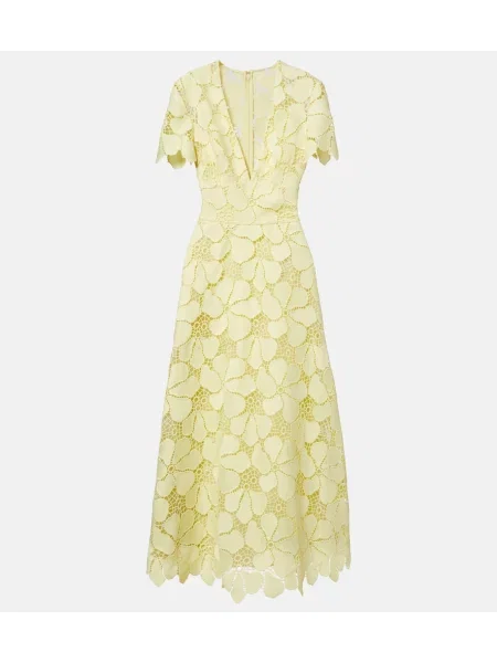 Rochie midi Elie Saab de mătase cu model floral galben