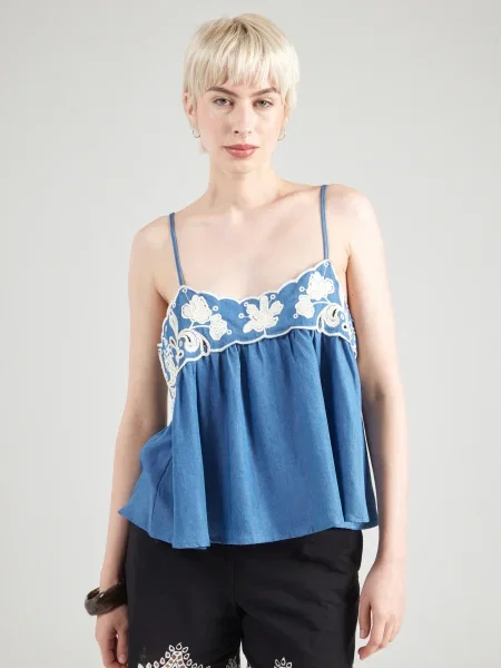 OBJECT Top OBJElla albastru denim alb