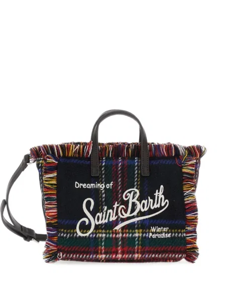 Geantă shopper Mc2 Saint Barth cu franjuri în carouri negru