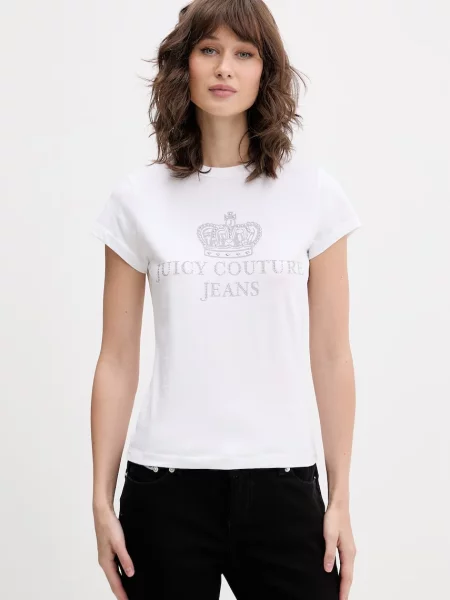 Juicy Couture majica ženska od pamuka HERITAGE HILTON bijela