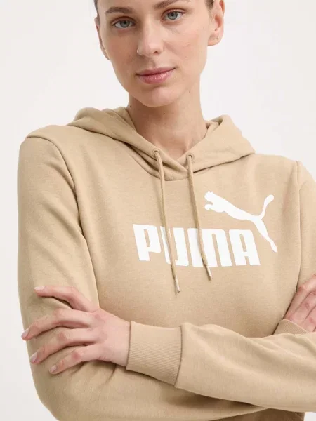 Суичър с качулка Puma с качулка с принт бежово