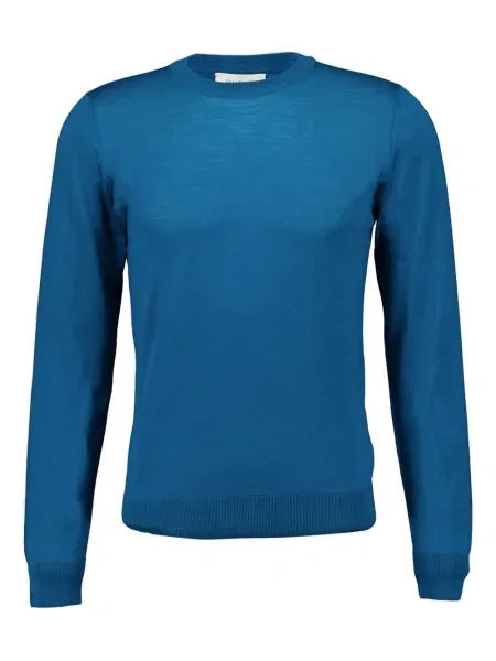 Pulover Piacenza Cashmere de lână cu decolteu rotund albastru