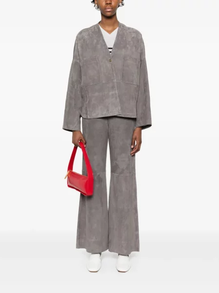 Pantaloni Forte_forte din piele de căprioară gri
