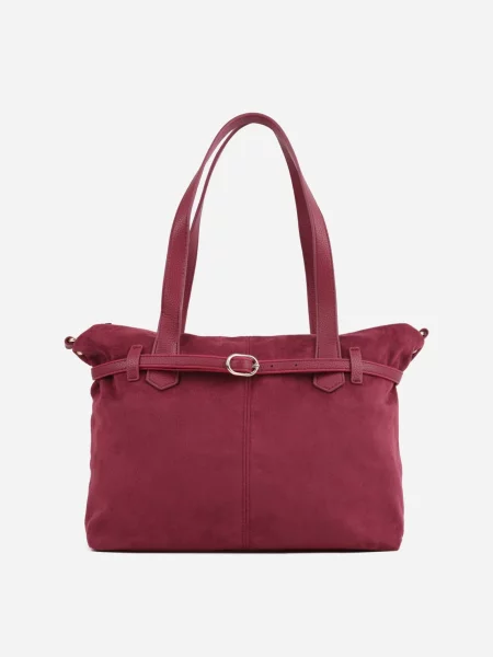 Elegancka Torebka Shopper Bag o Fakturze Zamszu z Paskiem z Klamerką Mudrey czerwona