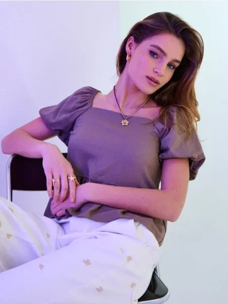 Блуза-сорочка з віскозою та домішкою льону темно коричневий