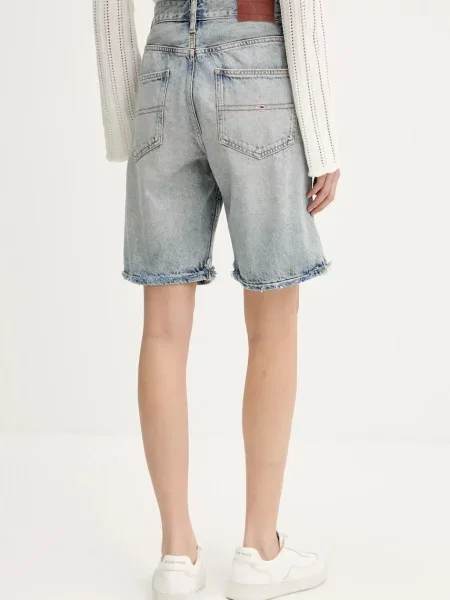 Tommy Jeans pantaloni scurți jeans uni high waist albastru