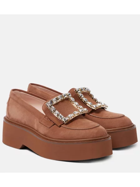 Pantofi loafer Roger Vivier din piele cu platformă de lac maro