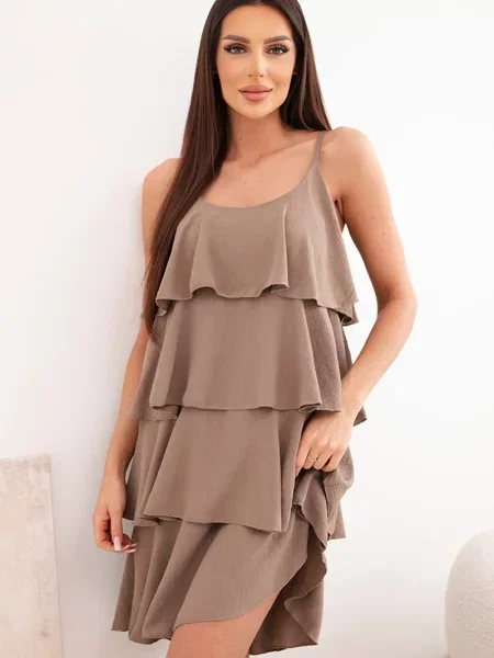 Rochie mini Kesi Włoski cu volane maro