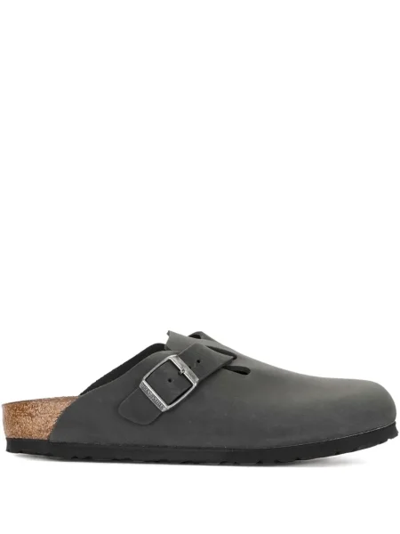 Papuci tip mules Birkenstock din piele cu cataramă negru