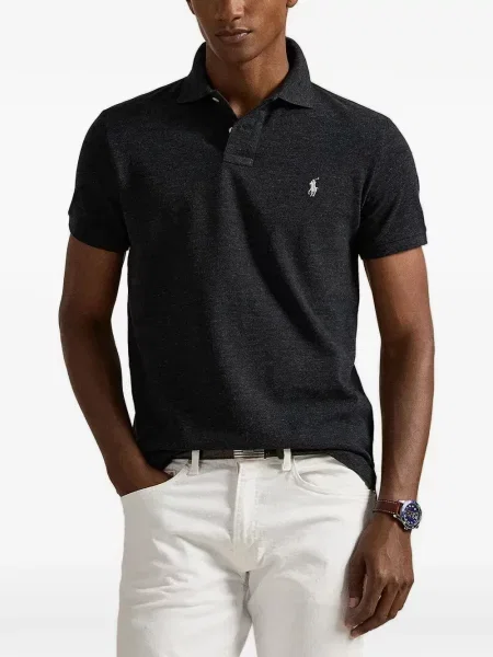 Dugo mrežasta polo majica Polo Ralph Lauren s kapuljačom crna