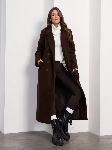 Пальто ISSA Plus темно-коричневий кашемір коричневе